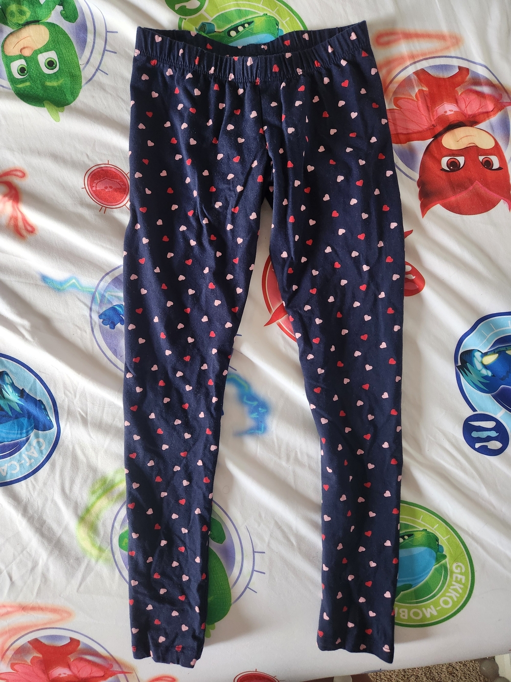 Janie and Jack Navy Leggings with Pink Heart Print